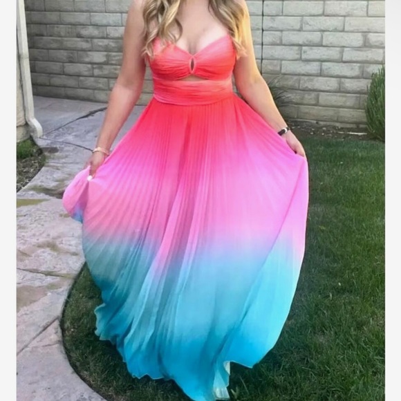 NWT | AMUR | Emmett Pleated Cut Out Maxi Dress in Ombré Sunset | Sz 6 - Picture 6 of 13